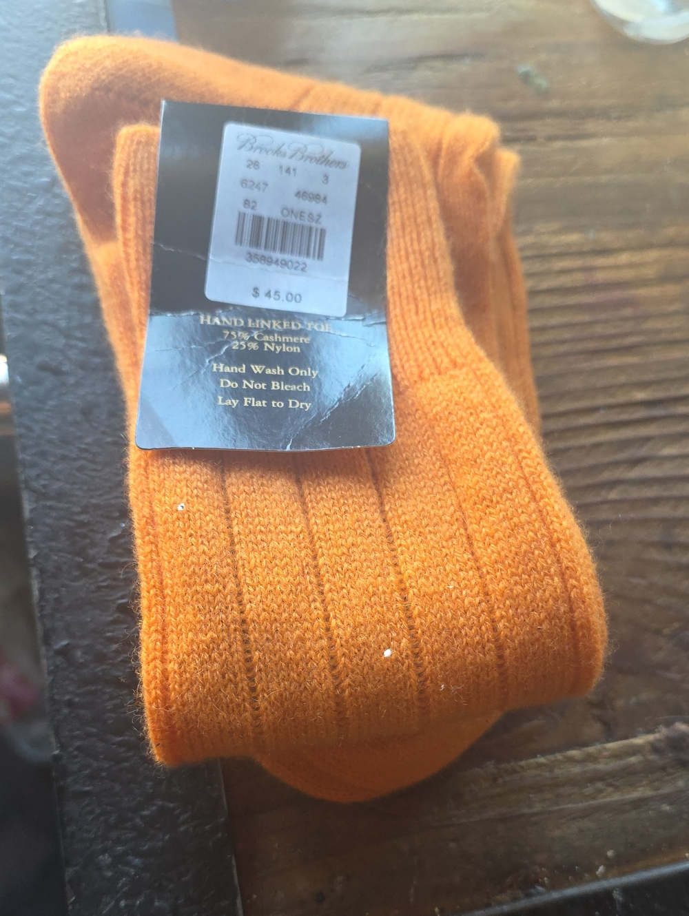 Brooks Brothers Orange Ribbed Cashmere-Blend Dress Socks